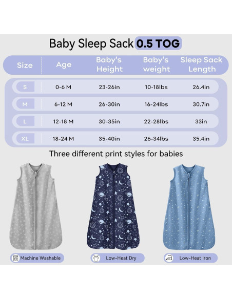 Saco de Sueño para Bebés Unnivoll 6-12 Meses 100% Algodón 3 Pzs Saco de Sueño para Bebés Unnivoll 6-12 Meses 100% Algodón 3 Pzs