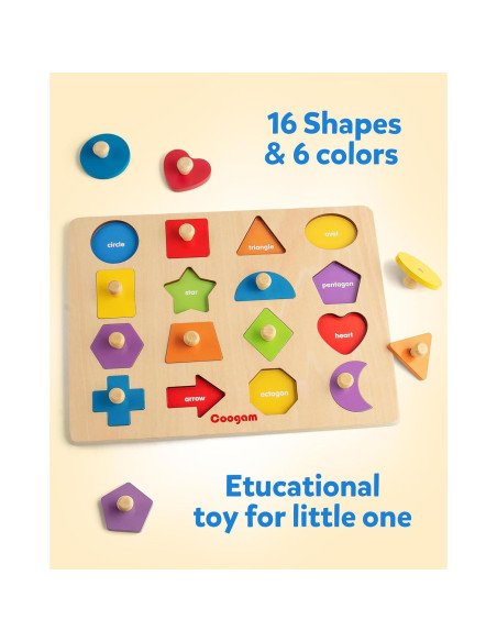 Rompecabezas de Madera Montessori Coogam 16 Piezas Colores Rompecabezas de Madera Montessori Coogam 16 Piezas Colores