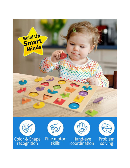 Rompecabezas de Madera Montessori Coogam 16 Piezas Colores Rompecabezas de Madera Montessori Coogam 16 Piezas Colores