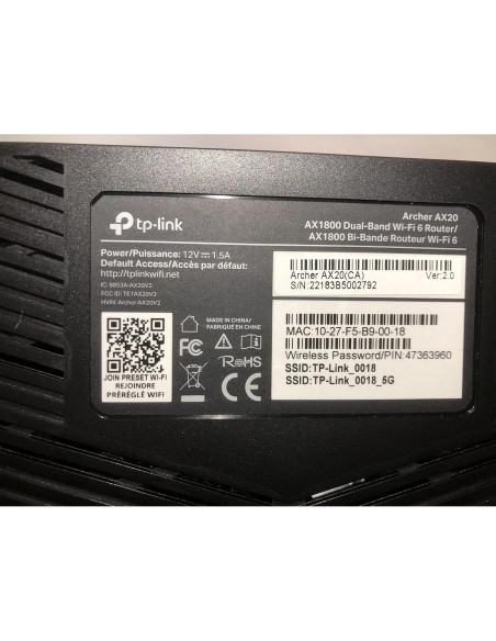 Enrutador TP-Link Archer AX20 AX1800 Wi-Fi 6 Doble Banda Enrutador TP-Link Archer AX20 AX1800 Wi-Fi 6 Doble Banda