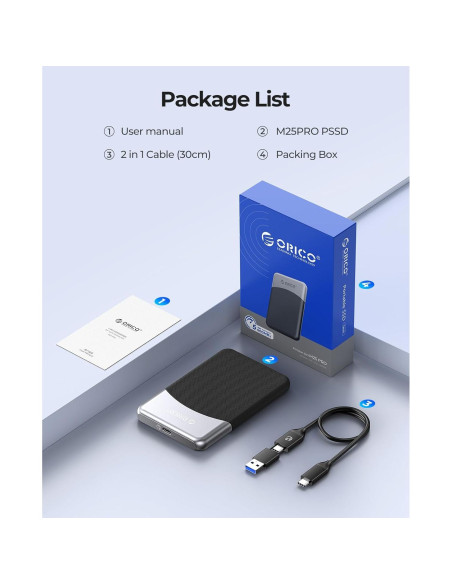 ORICO SSD Externo 1TB USB-C 3.2 Resistente al Polvo y Caídas ORICO SSD Externo 1TB USB-C 3.2 Resistente al Polvo y Caídas