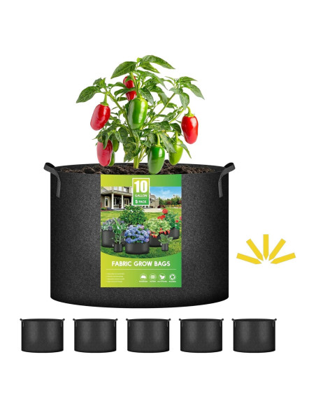 Bolsas de Crecimiento iPower 5-Pack 10 Galones Tela Negra Bolsas de Crecimiento iPower 5-Pack 10 Galones Tela Negra