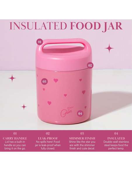 Tarro de Comida Aislado Paris Hilton 340g Doble Pared Rosa Corazones Tarro de Comida Aislado Paris Hilton 340g Doble Pared Rosa Corazones