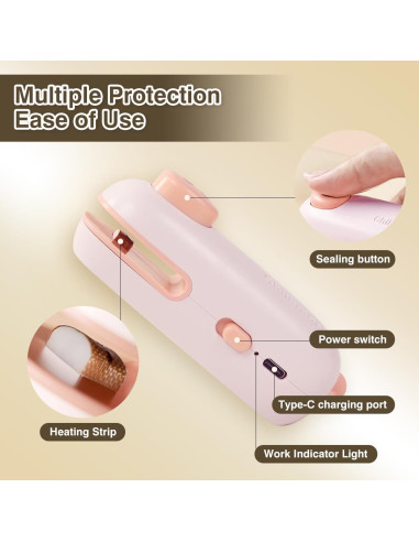 Mini Sello Térmico Recargable USB-C XIOQINE Rosa 81.9g