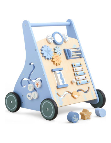 Andador de Madera Beright Azul para Bebés 12 en 1 con Actividades