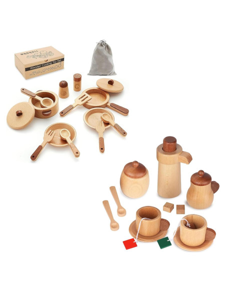 Juego de Té de Madera WHOHOLL para Niños - 14 Piezas Juego de Té de Madera WHOHOLL para Niños - 14 Piezas