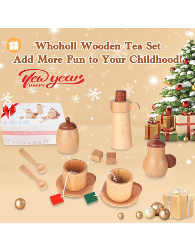 Juego de Té de Madera WHOHOLL para Niños - 14 Piezas