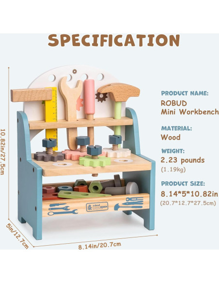 Juego de Herramientas de Madera ROBUD para Niños 3 Años Juego de Herramientas de Madera ROBUD para Niños 3 Años