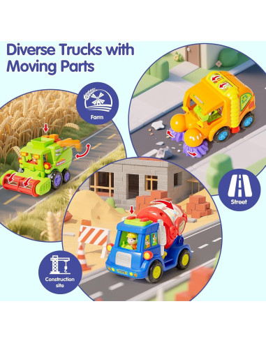 Juguetes HOLA Camiones a Fricción 3 PCS para Niños 1-3 Años