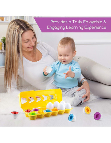 Set de 12 Huevos de Coincidencia de Formas y Colores Play Brainy - Juguete Educativo Montessori para Niños