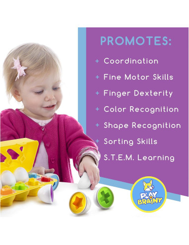 Set de 12 Huevos de Coincidencia de Formas y Colores Play Brainy - Juguete Educativo Montessori para Niños