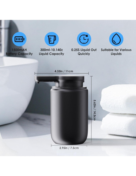 Dispensador de Jabón Automático HOTBABY Negro Recargable USB-C Dispensador de Jabón Automático HOTBABY Negro Recargable USB-C