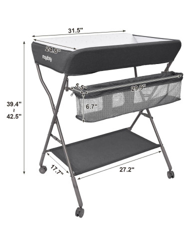 Mesa de Cambio de Bebé Plegable Maydolly con Ruedas y Organizador