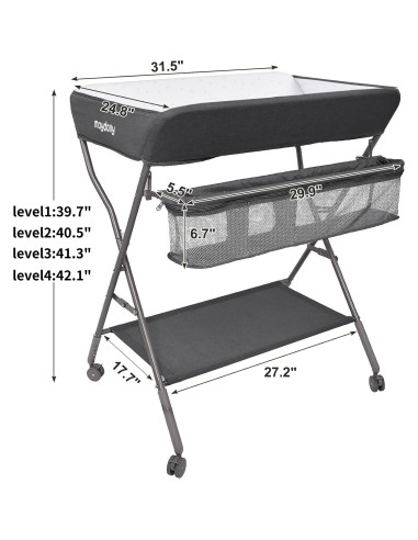 Mesa de Cambio de Bebé Plegable Maydolly con Ruedas y Organizador
