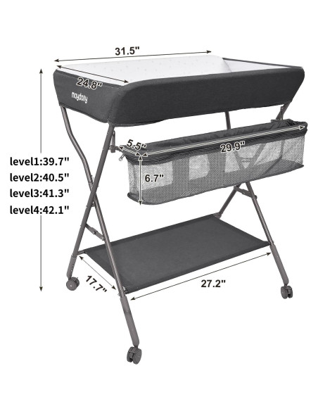 Mesa de Cambio de Bebé Plegable Maydolly con Ruedas y Organizador Mesa de Cambio de Bebé Plegable Maydolly con Ruedas y Organizador