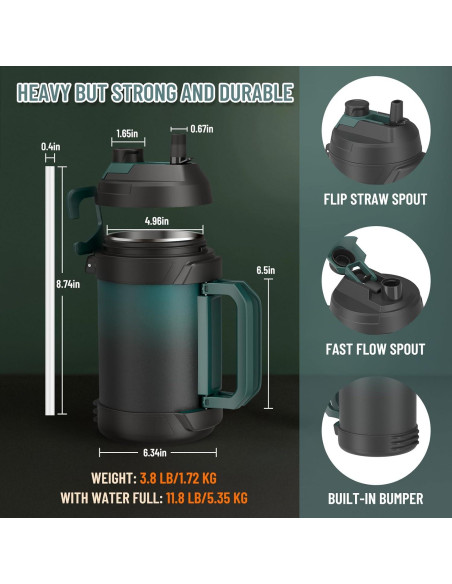 Jarra de Agua Aislada Zukro 1 Galón Acero Inoxidable 128 oz Jarra de Agua Aislada Zukro 1 Galón Acero Inoxidable 128 oz