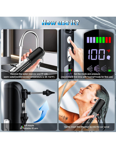 Kit de limpieza de oídos Hiacinto EC100-B, 3 modos, 10 puntas