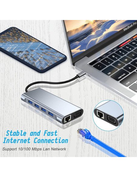 HUB USB-C 11 en 1 SZPACMATE con HDMI 4K, VGA, Ethernet HUB USB-C 11 en 1 SZPACMATE con HDMI 4K, VGA, Ethernet