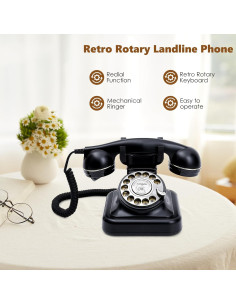 Teléfono de Línea Fija Retro HMCH con Timbre Mecánico y Disco Rotatorio 2