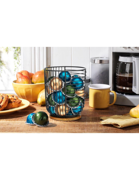 Soporte para cápsulas de café Home Essentials 89356 - Almacenamiento cilíndrico negro con base de madera Soporte para cápsulas de café Home Essentials 89356 - Almacenamiento cilíndrico negro con base de madera