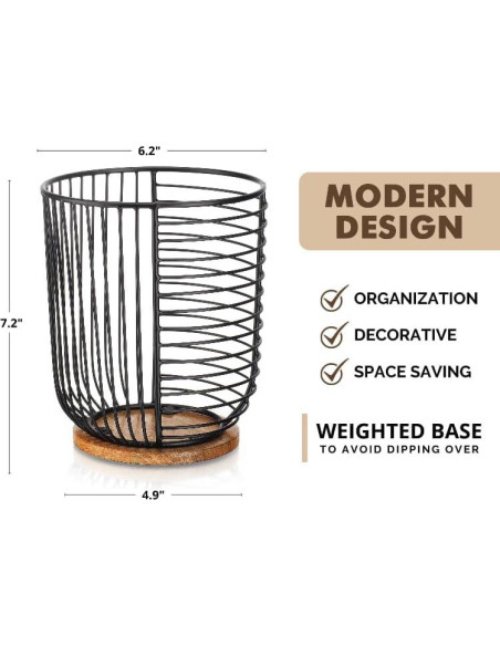 Soporte para cápsulas de café Home Essentials 89356 - Almacenamiento cilíndrico negro con base de madera Soporte para cápsulas de café Home Essentials 89356 - Almacenamiento cilíndrico negro con base de madera