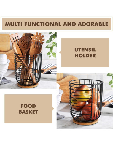 Soporte para cápsulas de café Home Essentials 89356 - Almacenamiento cilíndrico negro con base de madera