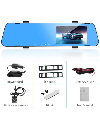 CAMECHO Cámara Espejo 4.5" Dash Cam 1080P Doble Lente