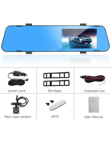 CAMECHO Cámara Espejo 4.5" Dash Cam 1080P Doble Lente CAMECHO Cámara Espejo 4.5" Dash Cam 1080P Doble Lente