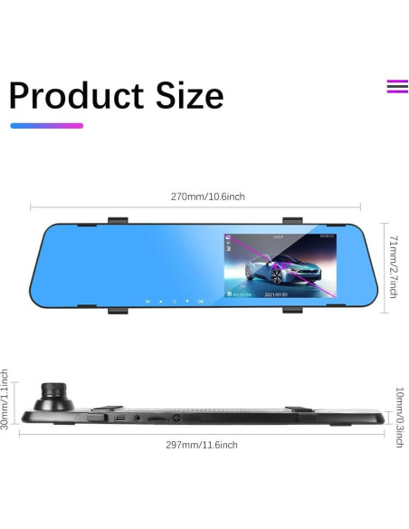 CAMECHO Cámara Espejo 4.5" Dash Cam 1080P Doble Lente CAMECHO Cámara Espejo 4.5" Dash Cam 1080P Doble Lente
