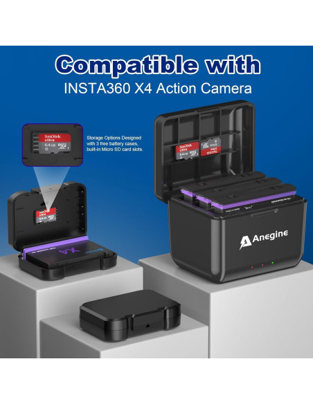 Batería Anegine X4 2500mAh y Cargador Rápido 3 Canales para Insta360 X4 Batería Anegine X4 2500mAh y Cargador Rápido 3 Canales para Insta360 X4