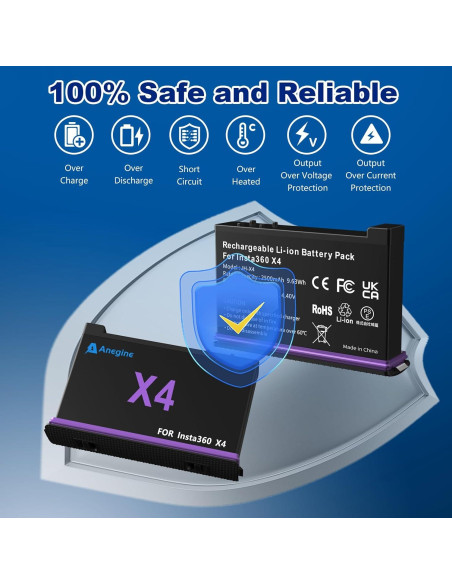 Batería Anegine X4 2500mAh y Cargador Rápido 3 Canales para Insta360 X4 Batería Anegine X4 2500mAh y Cargador Rápido 3 Canales para Insta360 X4