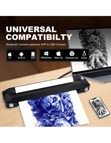 Impresora Tatuaje Térmica Inalámbrica KVM RM - Bluetooth USB