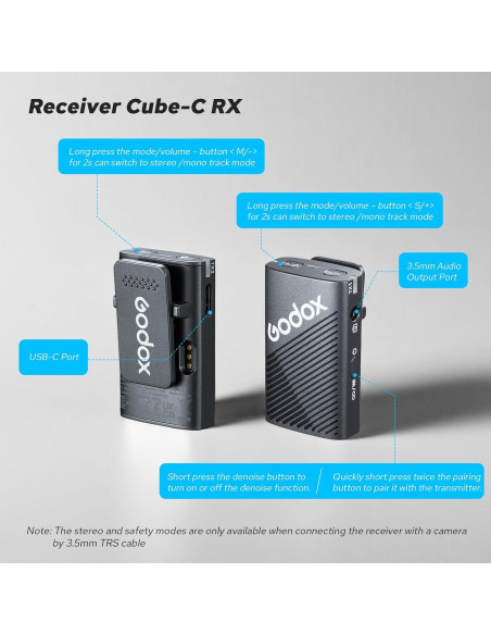 Micrófono Lavalier Inalámbrico Godox Cube-C Kit2 300m 48KHz Micrófono Lavalier Inalámbrico Godox Cube-C Kit2 300m 48KHz