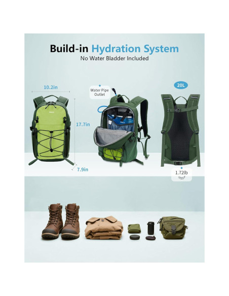 Mochila de Senderismo ECOHUB 20L Verde Resistente al Agua Mochila de Senderismo ECOHUB 20L Verde Resistente al Agua