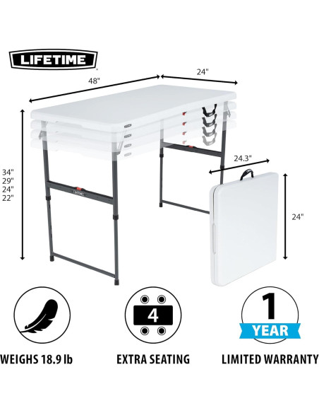 Mesa Plegable Ajustable Lifetime 4 Pies 60x122 cm Mesa Plegable Ajustable Lifetime 4 Pies 60x122 cm