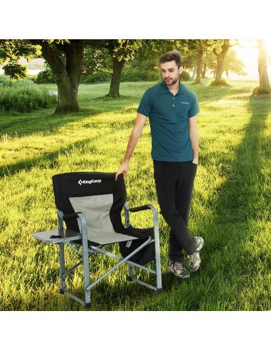 Silla de Camping Plegable KingCamp con Mesa Lateral y Bolsa Térmica, Soporta 272 kg