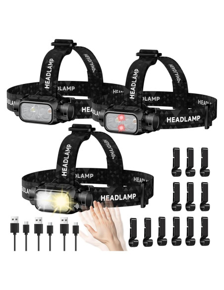 Linterna Frontal LED Recargable ATDOALL 3 Paquete 1000 Lúmenes Linterna Frontal LED Recargable ATDOALL 3 Paquete 1000 Lúmenes
