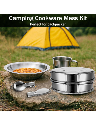 Juego de utensilios de cocina para camping JJUNW 14 piezas acero inoxidable