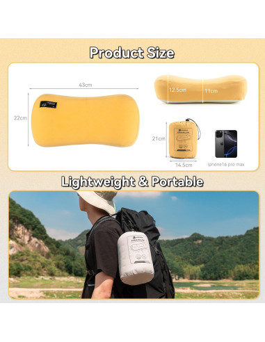 Almohada de Camping HIKEMAN Espuma de Memoria 38x25x10 cm