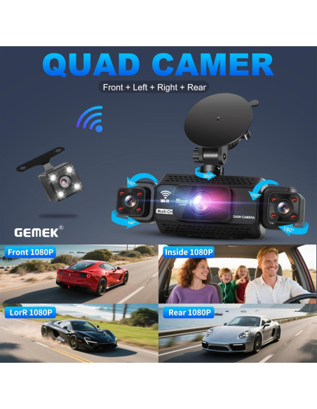 Cámara Dash GEMEK S5 4 Canales 2K WiFi 5G con Visión Nocturna Cámara Dash GEMEK S5 4 Canales 2K WiFi 5G con Visión Nocturna