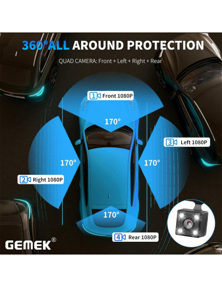 Cámara Dash GEMEK S5 4 Canales 2K WiFi 5G con Visión Nocturna Cámara Dash GEMEK S5 4 Canales 2K WiFi 5G con Visión Nocturna