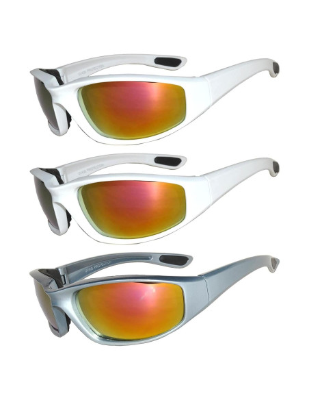 Paquete de 3 Gafas de Motocicleta Acolchadas UV400 Paquete de 3 Gafas de Motocicleta Acolchadas UV400