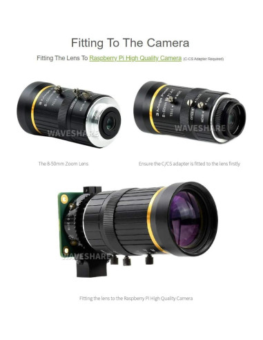 Lente de Zoom 8-50mm Waveshare para Cámara HQ Raspberry Pi