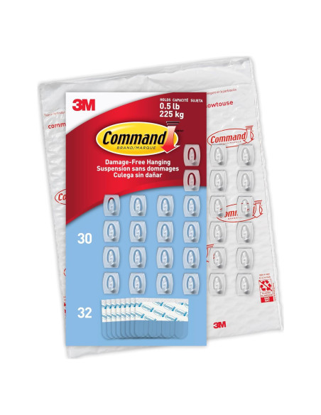 Ganchos de Pared Command 3M, 30 Ganchos Transparentes, 32 Tiras Ganchos de Pared Command 3M, 30 Ganchos Transparentes, 32 Tiras