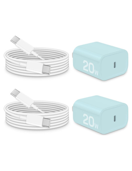 Cargador Rápido 20W PD USB-C con Cable 1.83m Azul - 2-Pack Cargador Rápido 20W PD USB-C con Cable 1.83m Azul - 2-Pack