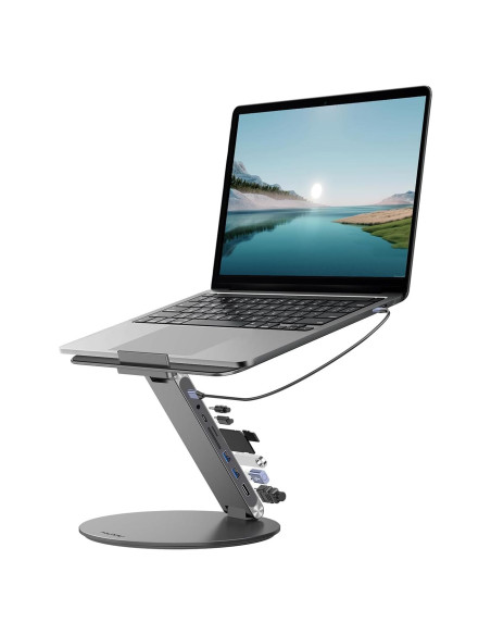 Soporte de Laptop Ajustable Kuxiu 8 en 1 USB-C 10-17" Gris Soporte de Laptop Ajustable Kuxiu 8 en 1 USB-C 10-17" Gris