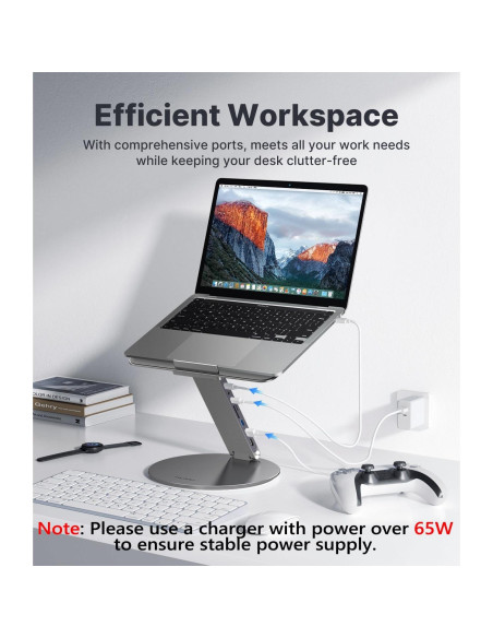 Soporte de Laptop Ajustable Kuxiu 8 en 1 USB-C 10-17" Gris Soporte de Laptop Ajustable Kuxiu 8 en 1 USB-C 10-17" Gris