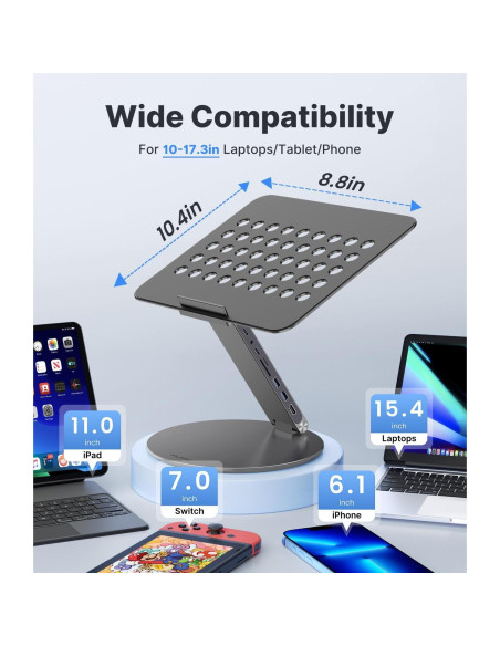 Soporte de Laptop Ajustable Kuxiu 8 en 1 USB-C 10-17" Gris Soporte de Laptop Ajustable Kuxiu 8 en 1 USB-C 10-17" Gris
