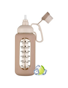 Botella de Agua de Vidrio MUKOKO 1.81L con Popote y Manga