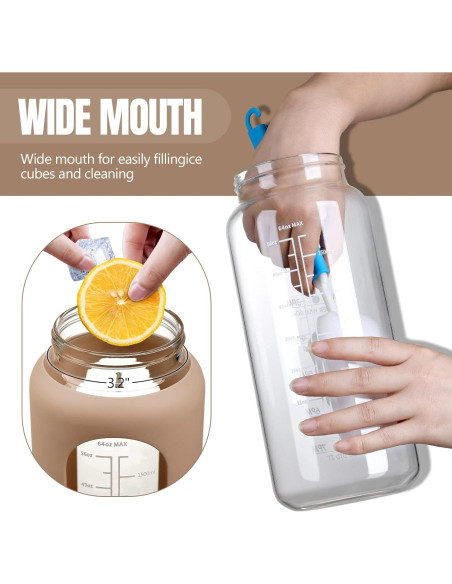 Botella de Agua de Vidrio MUKOKO 1.81L con Popote y Manga Botella de Agua de Vidrio MUKOKO 1.81L con Popote y Manga